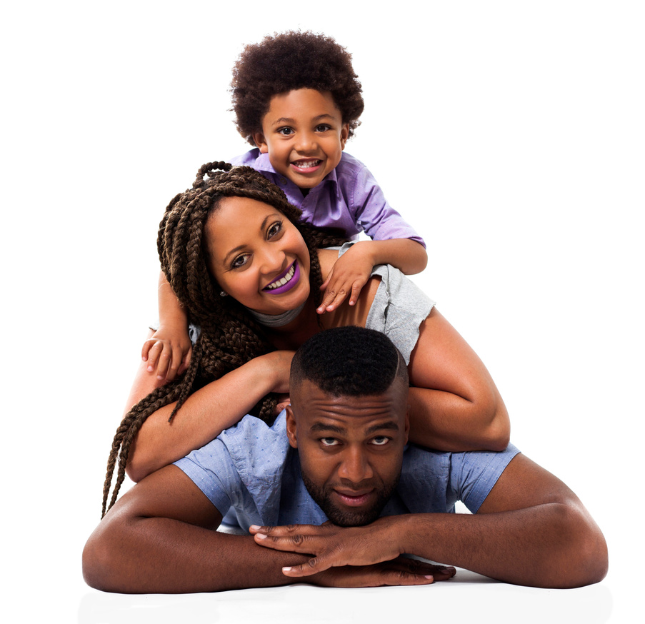 Portrait of a Family on Plain Background 